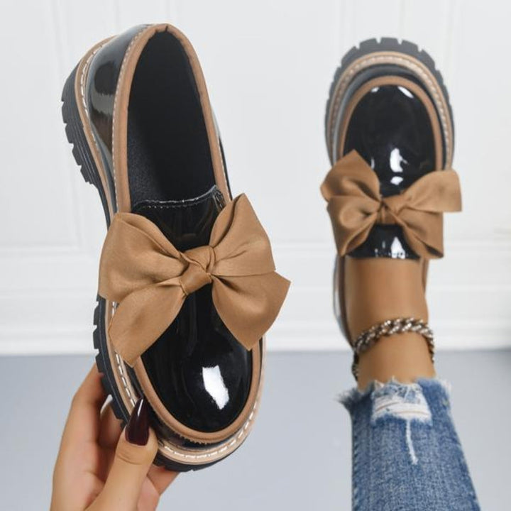 Veloura | Glossy Bow Chunky Loafers
