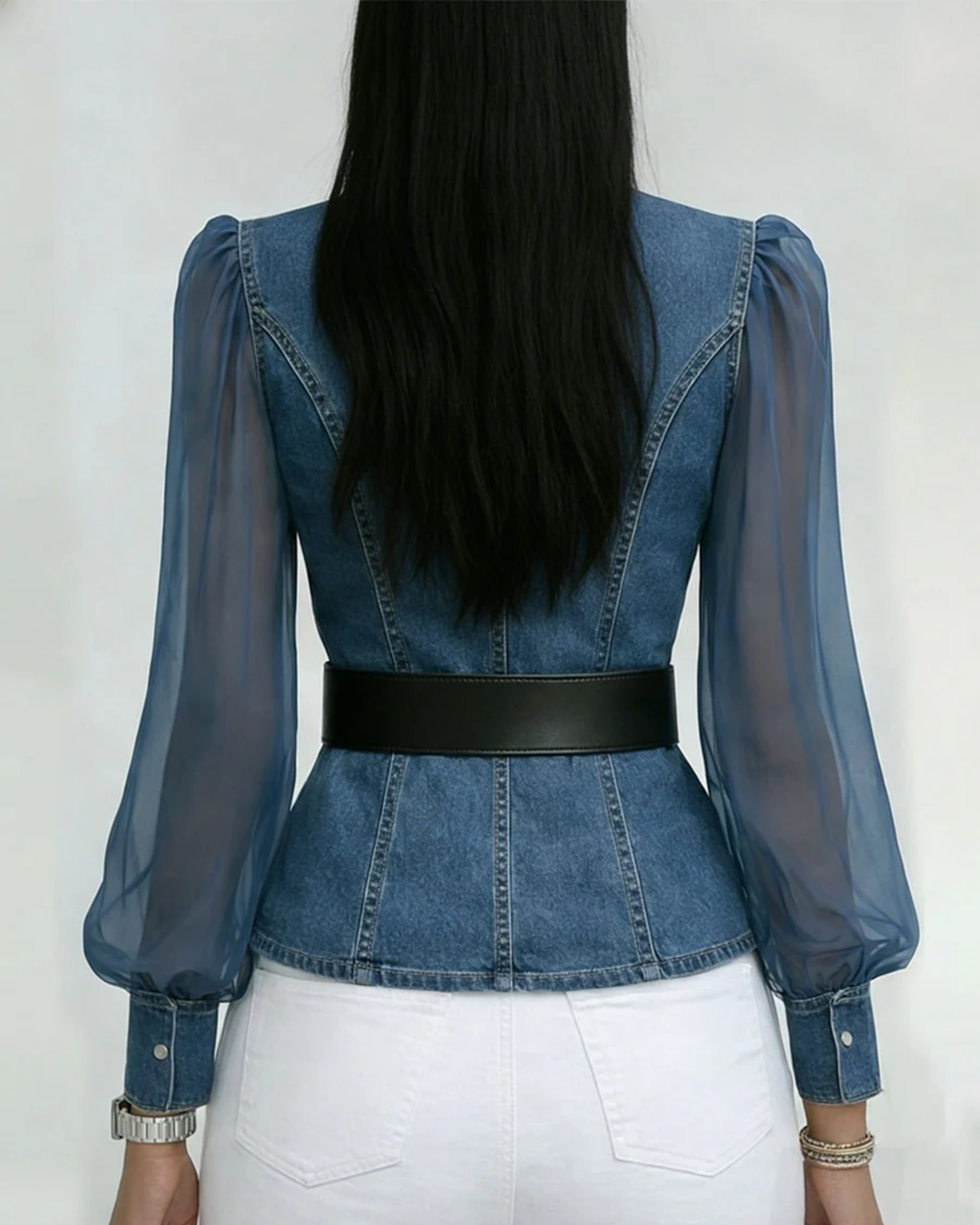 Alessia | Denim Top with Lightweight Sleeves