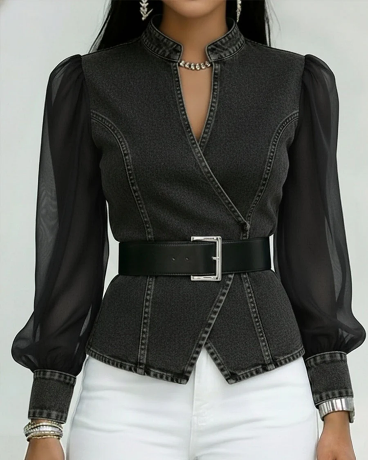 Alessia | Denim Top with Lightweight Sleeves