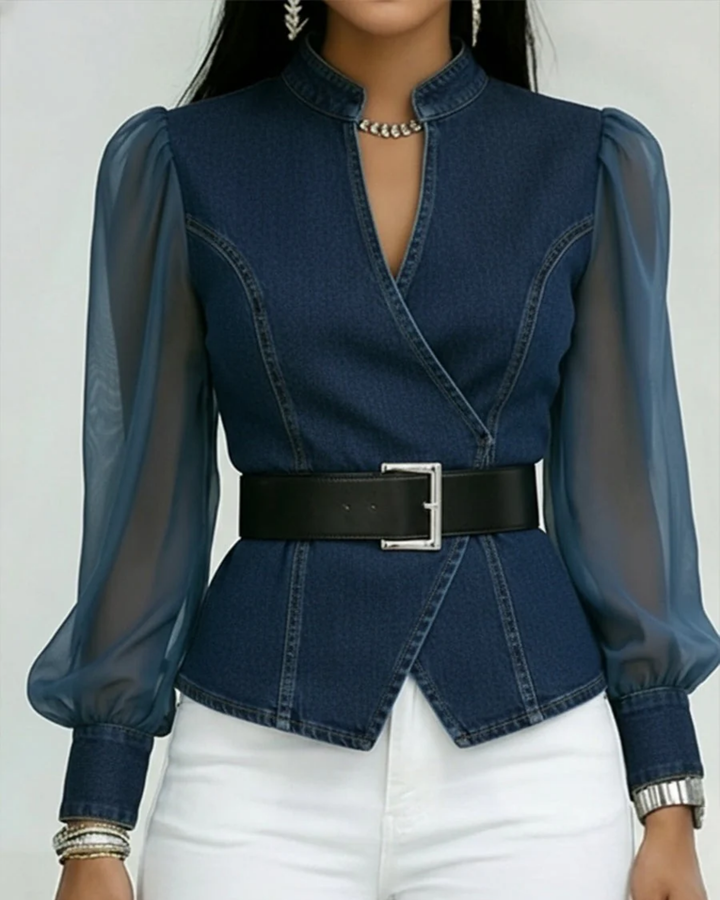 Alessia | Denim Top with Lightweight Sleeves