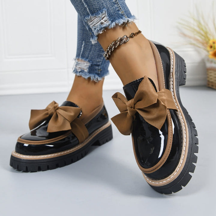Veloura | Glossy Bow Chunky Loafers