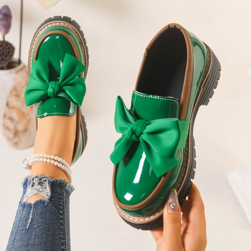 Veloura | Glossy Bow Chunky Loafers