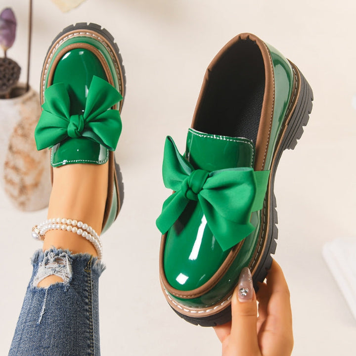 Veloura | Glossy Bow Chunky Loafers