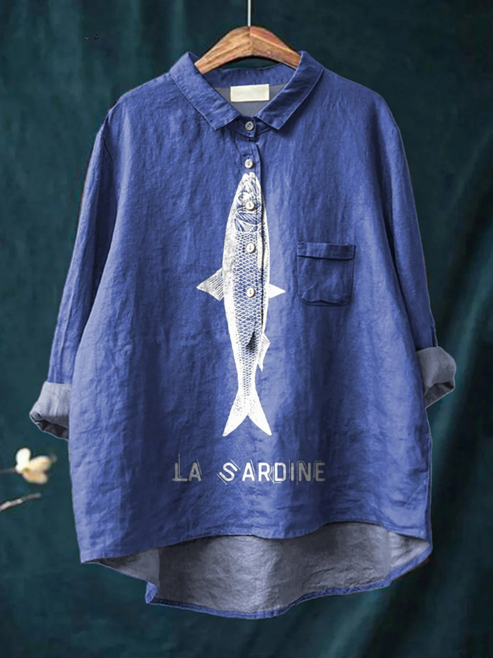 Faye | Sardine Fish Graphic Printed Women's Casual  Shirt