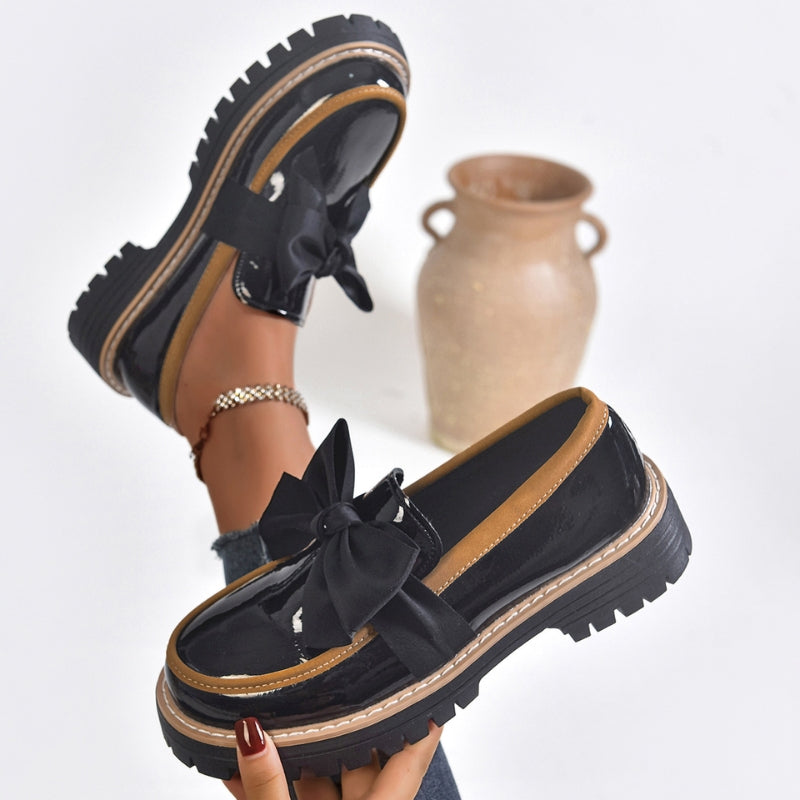 Veloura | Glossy Bow Chunky Loafers