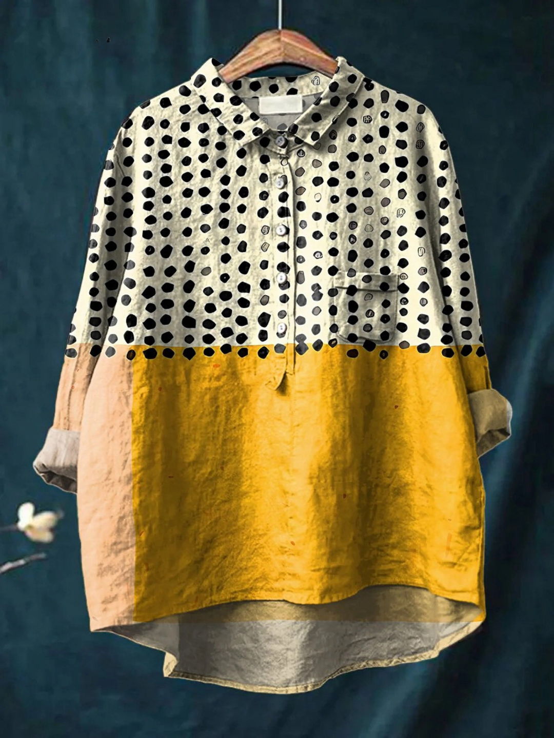 Alessia | Women's Yellow Color-blocked Dots Print Casual  Shirt