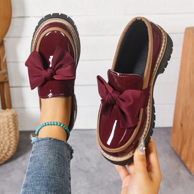 Veloura | Glossy Bow Chunky Loafers