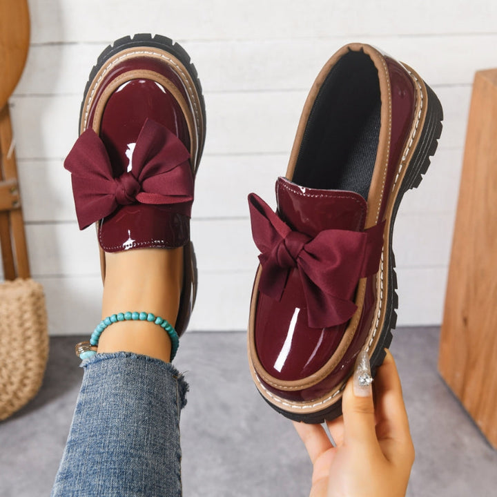 Veloura | Glossy Bow Chunky Loafers